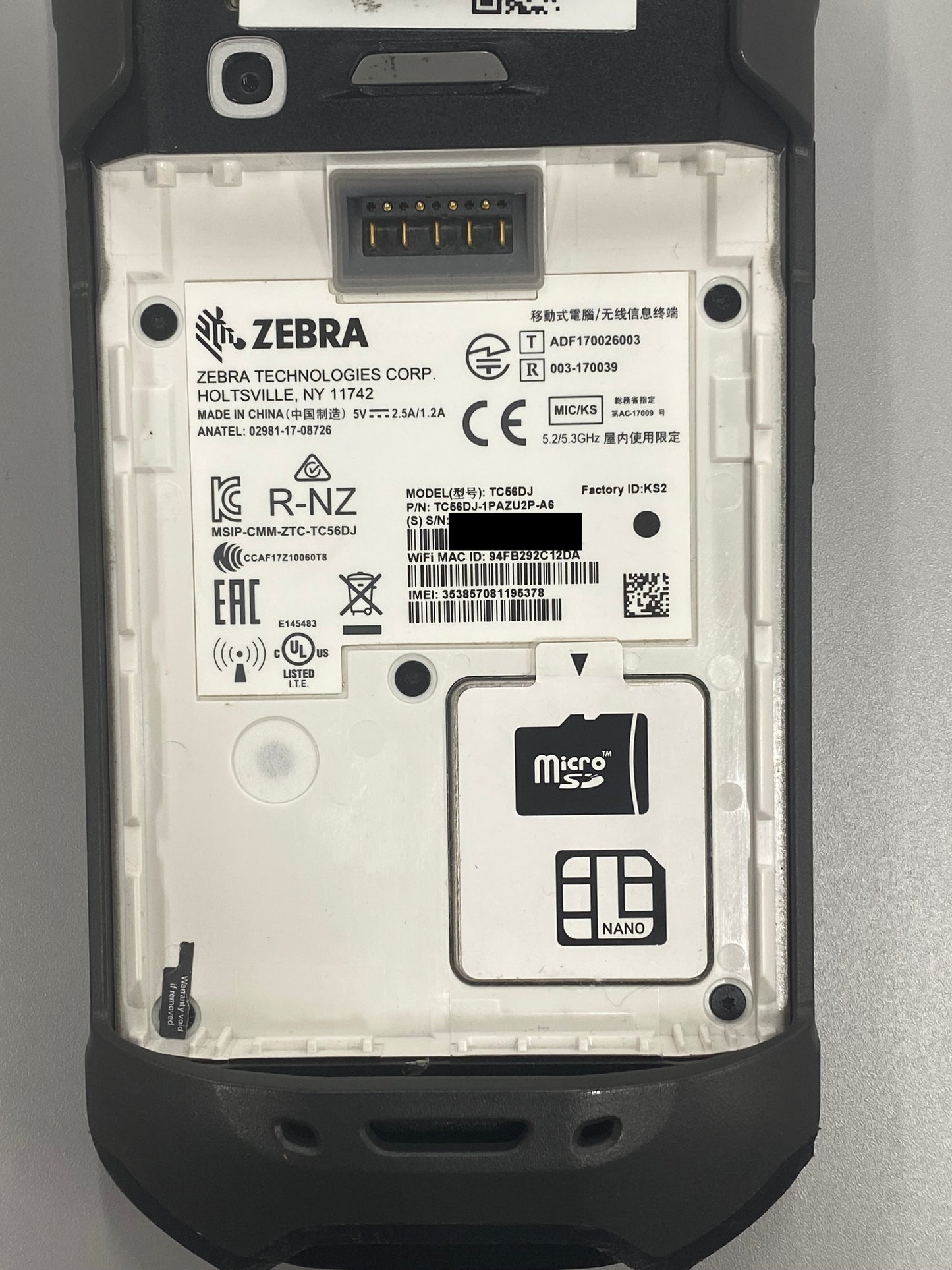 【中古品】ZEBRA　TC56（SIM対応モデル） 業務用Androidスマートフォン